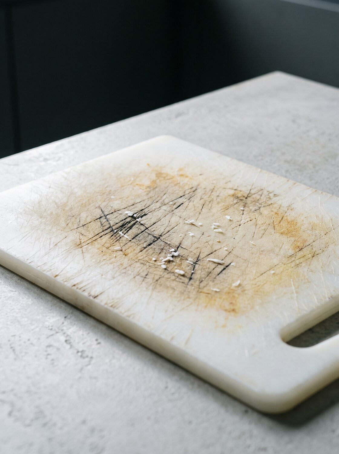 Worn plastic cutting board