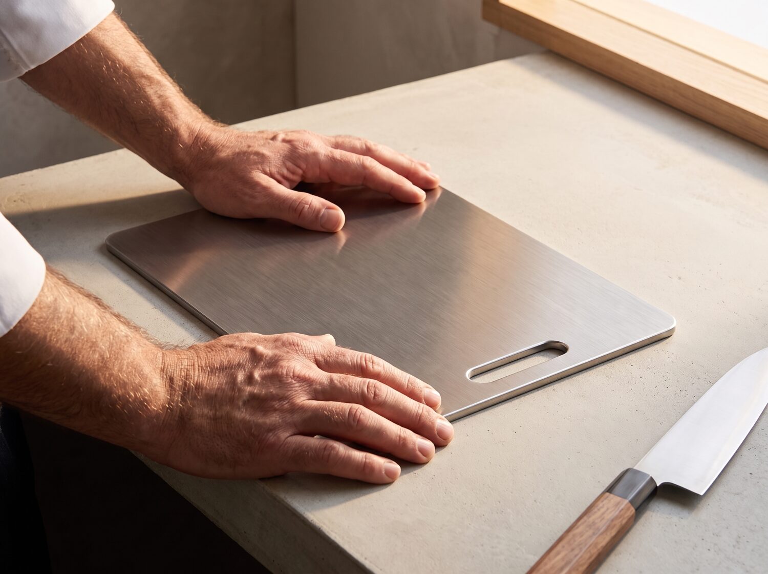 Preparing food on a Perfect Titanium board